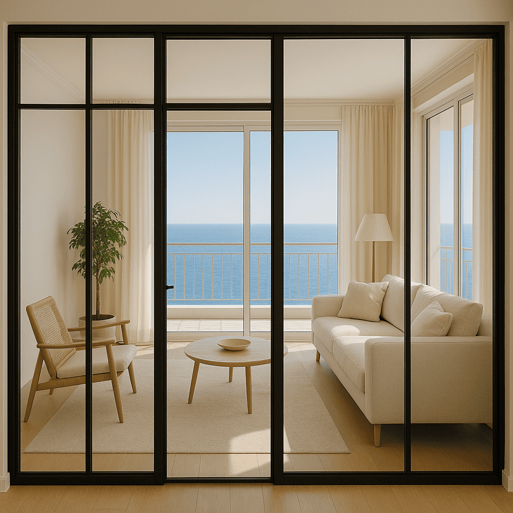 Verrière moderne – appartement clair avec vue mer Appartement lumineux avec verrière intérieure et vue sur la mer Méditerranée